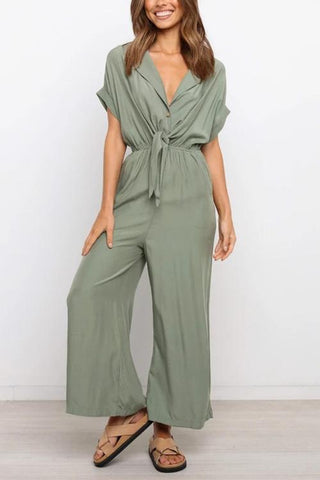 V Neck Knot Waist Jumpsuits