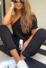 One Shoulder Drawstring Jumpsuits