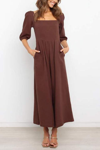 Square Neck Puff Half Sleeve Jumpsuits