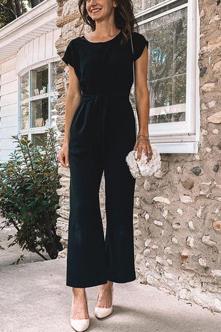 Tie Waist Short Sleeve Jumpsuits