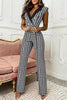 Houndstooth Button Lapel Neck Tank Jumpsuits