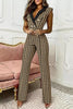 Houndstooth Button Lapel Neck Tank Jumpsuits