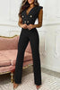 Houndstooth Button Lapel Neck Tank Jumpsuits