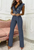Houndstooth Button Lapel Neck Tank Jumpsuits