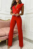 Houndstooth Button Lapel Neck Tank Jumpsuits