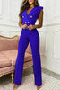 Houndstooth Button Lapel Neck Tank Jumpsuits