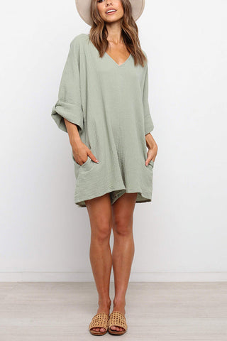V Neck Pockets Loose Romper