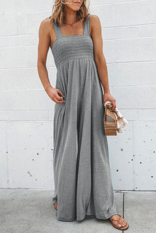 Smocked Bodice Pockets Jumpsuits