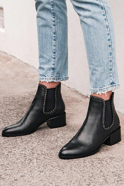 Leather Elastic Studded Ankle Boots