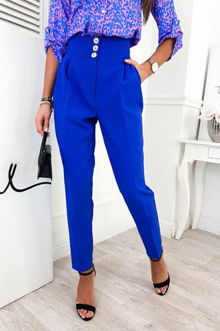 Button High Waist Trouser Pants