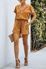 V Neck Pockets Drawstring Romper
