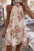 Floral Print Halter Neck Sleeveless Mini Dress