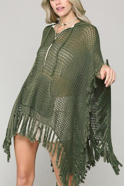 Hollow Tassels Hooede Cover Up