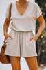V Neck Pockets Drawstring Romper