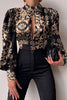 Print Cutout Puff Sleeve Crop Top