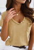 V Neck Button Pockets T Shirt