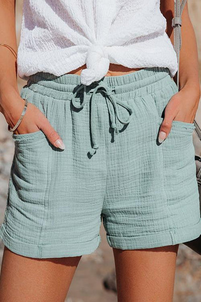 Solid Pockets Drawstring Shorts