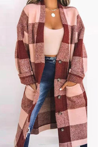 Pocketed Checkered Duster Cardigan