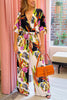 Print V Neck Bat Drawstring Jumpsuits