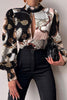 Print Cutout Puff Sleeve Crop Top