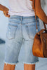Rivets Ripped Capris Straight Denim Shorts