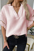 Keyhole Scalloped Edges V Neck Blouse