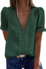 Lace V Neck Puff Short Sleeves Blouses