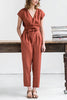 Linen V Neck Wrap Jumpsuits