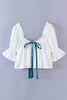 Bow Tie Low Back Puff Sleeve Blouse
