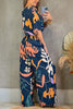 Print V Neck Bat Drawstring Jumpsuits