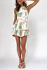 Print Trim Halter Neck Backless Romper