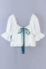Bow Tie Low Back Puff Sleeve Blouse