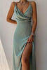 V Neck High Slit Ruched Surplice Slip Maxi Dress