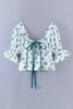 Bow Tie Low Back Puff Sleeve Blouse