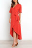 Solid V Neck Tulip Wrap Dress