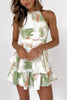 Print Trim Halter Neck Backless Romper