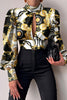 Print Cutout Puff Sleeve Crop Top
