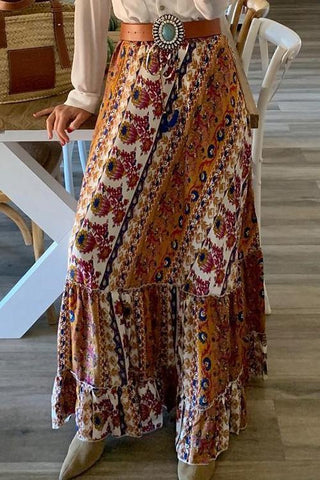 Print Ruffles Maxi Skirts