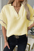 Keyhole Scalloped Edges V Neck Blouse