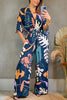 Print V Neck Bat Drawstring Jumpsuits