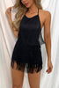 Halter Neck Open Back Tassel Hem Romper