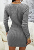 Zipper V Neck Bodycon Sweater Dress