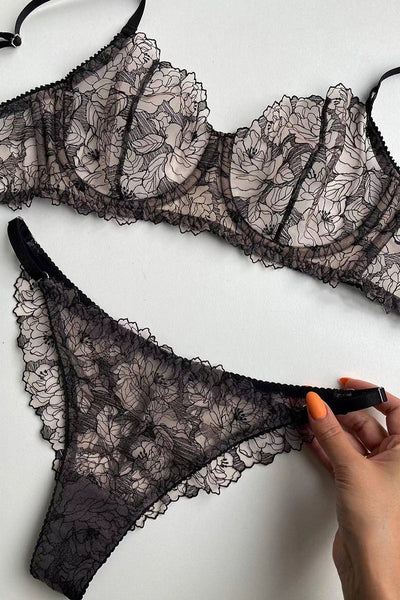 French Lace embroidery Lingerie Set