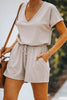 V Neck Pockets Drawstring Romper