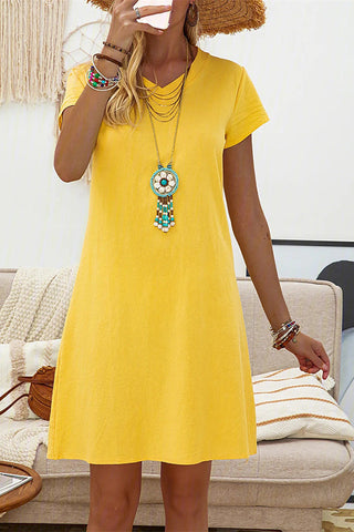 Solid V Neck Short Sleeve Mini Dress
