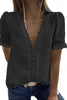 Lace V Neck Puff Short Sleeves Blouses