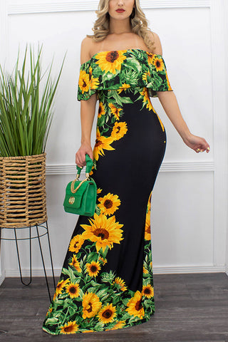 Ruffles Off Shoulder Maxi Dress