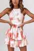 Print Trim Halter Neck Backless Romper