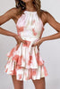 Print Trim Halter Neck Backless Romper