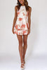 Print Trim Halter Neck Backless Romper